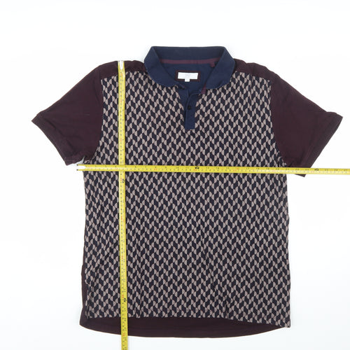 NEXT Men's Navy Burgundy Geometric Polo Shirt L Regular Fit 100% Cotton