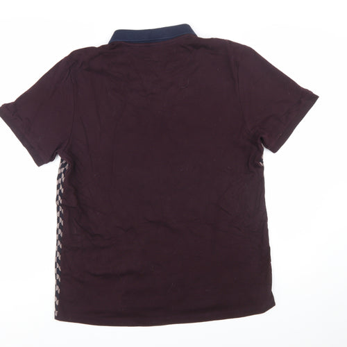 NEXT Men's Navy Burgundy Geometric Polo Shirt L Regular Fit 100% Cotton