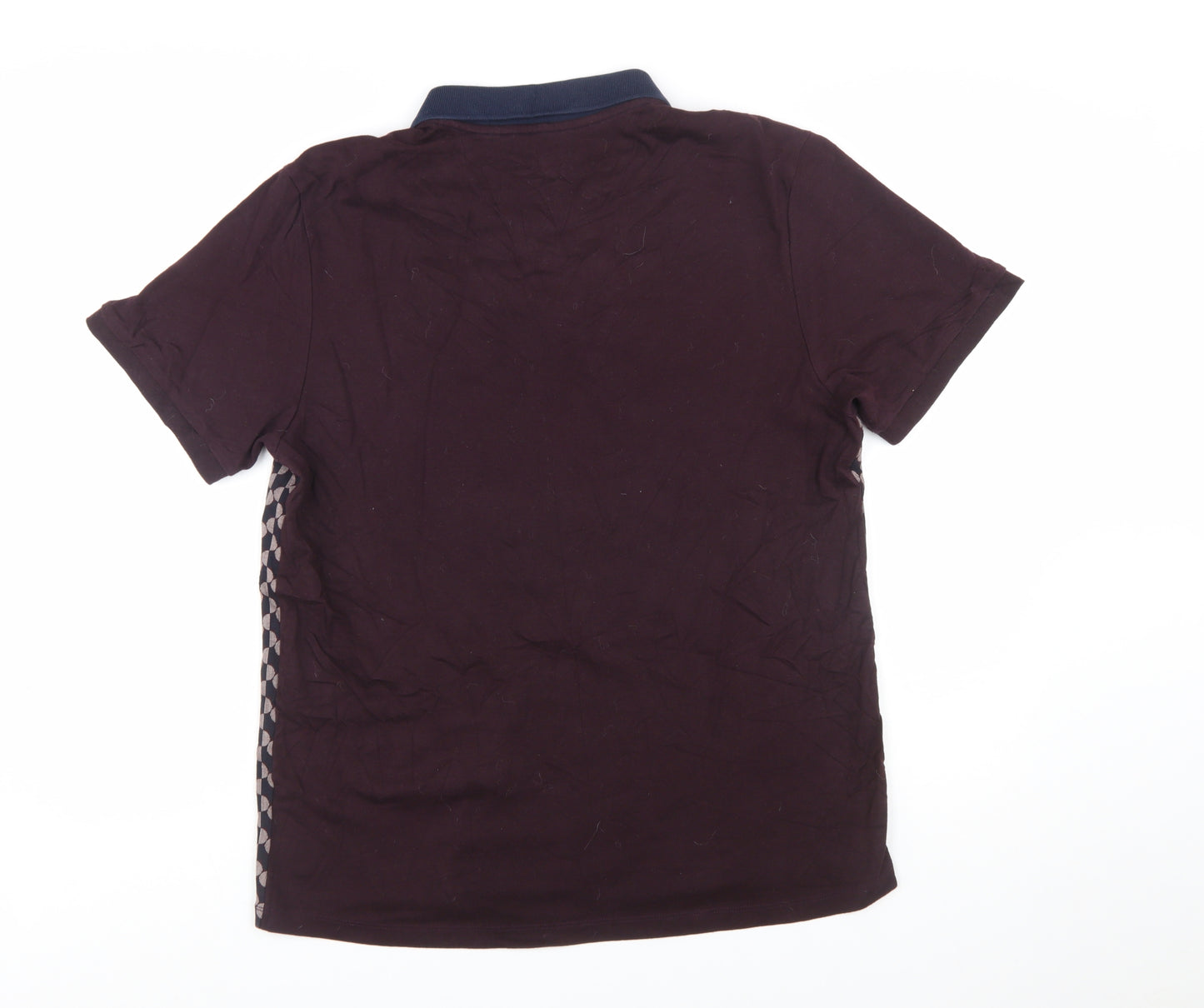 NEXT Men's Navy Burgundy Geometric Polo Shirt L Regular Fit 100% Cotton