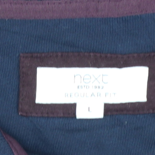 NEXT Men's Navy Burgundy Geometric Polo Shirt L Regular Fit 100% Cotton