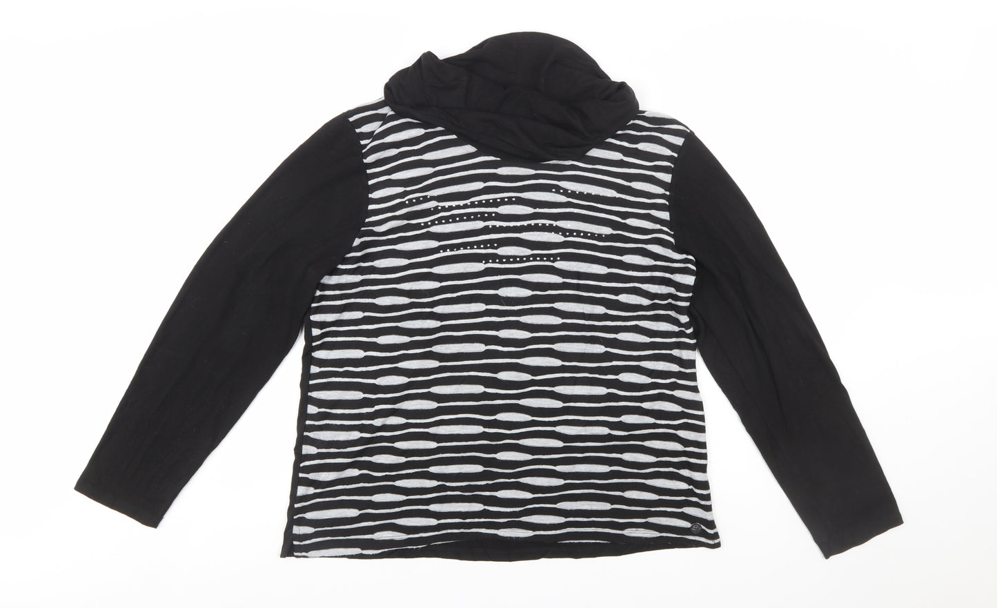 TIGI Womens Black Striped Cowl Neck Long Sleeve Jersey Top Size 18
