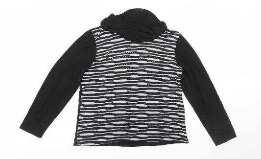 TIGI Womens Black Striped Cowl Neck Long Sleeve Jersey Top Size 18