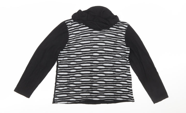 TIGI Womens Black Striped Cowl Neck Long Sleeve Jersey Top Size 18