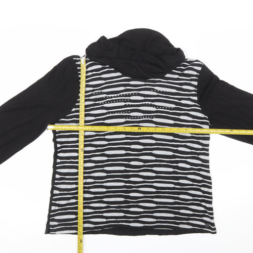 TIGI Womens Black Striped Cowl Neck Long Sleeve Jersey Top Size 18