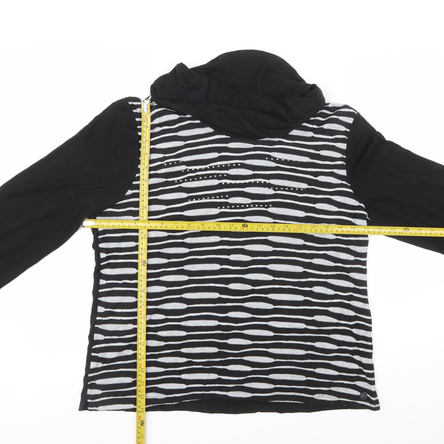 TIGI Womens Black Striped Cowl Neck Long Sleeve Jersey Top Size 18