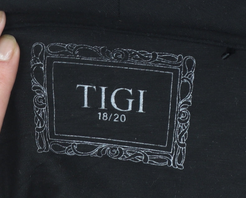 TIGI Womens Black Striped Cowl Neck Long Sleeve Jersey Top Size 18
