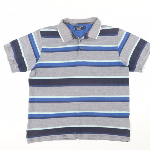 Maine New England Men's Blue Striped Cotton Polo Shirt L