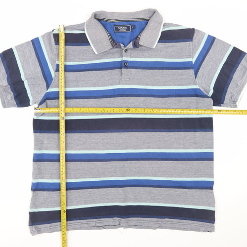 Maine New England Men's Blue Striped Cotton Polo Shirt L