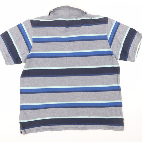 Maine New England Men's Blue Striped Cotton Polo Shirt L