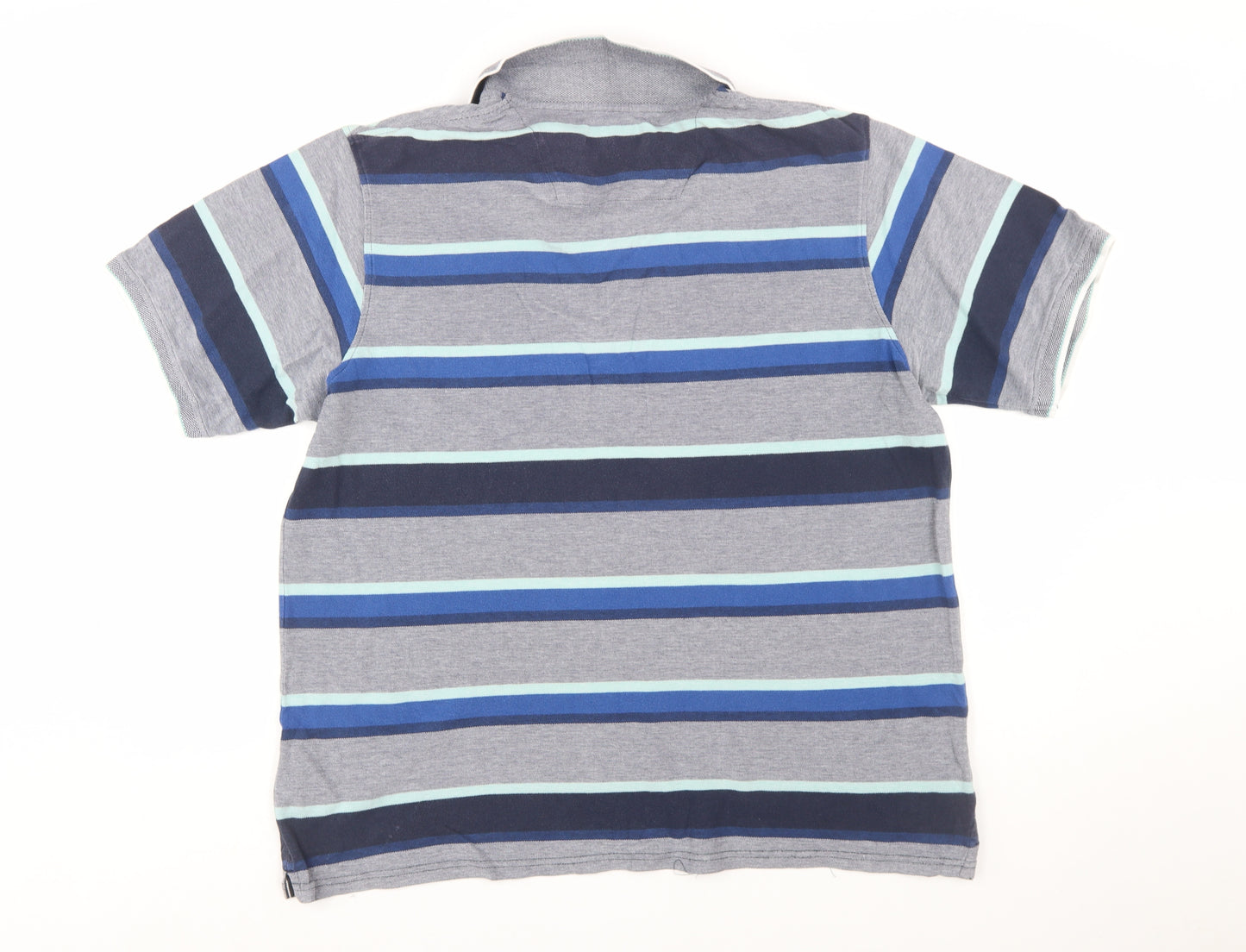 Maine New England Men's Blue Striped Cotton Polo Shirt L