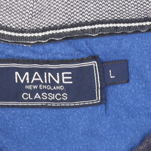 Maine New England Men's Blue Striped Cotton Polo Shirt L