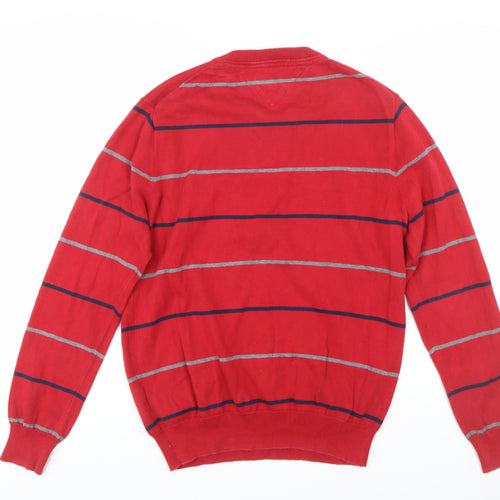 Tommy Hilfiger Men's Red Striped Cotton Crew Neck Jumper Size M