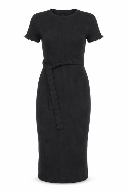 Front view of New Look Women’s Black, size UK 10, Bodycon Midi Belted Dress