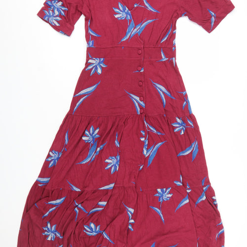 Monsoon Women Red Floral Midi Fit & Flare Dress Size S