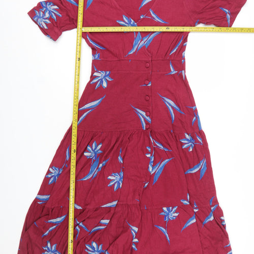 Monsoon Women Red Floral Midi Fit & Flare Dress Size S