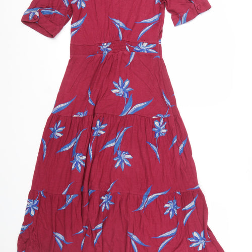 Monsoon Women Red Floral Midi Fit & Flare Dress Size S