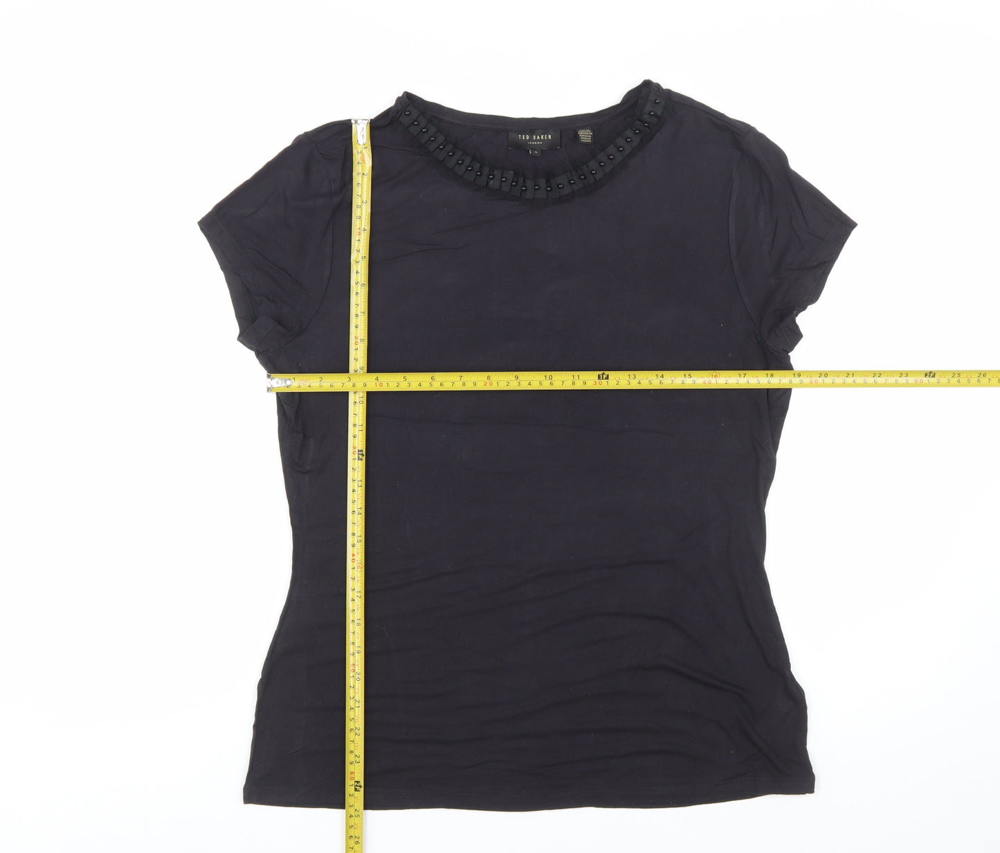 Ted Baker Women's Black Beaded Crew Neck Short Sleeve Top Size 14
