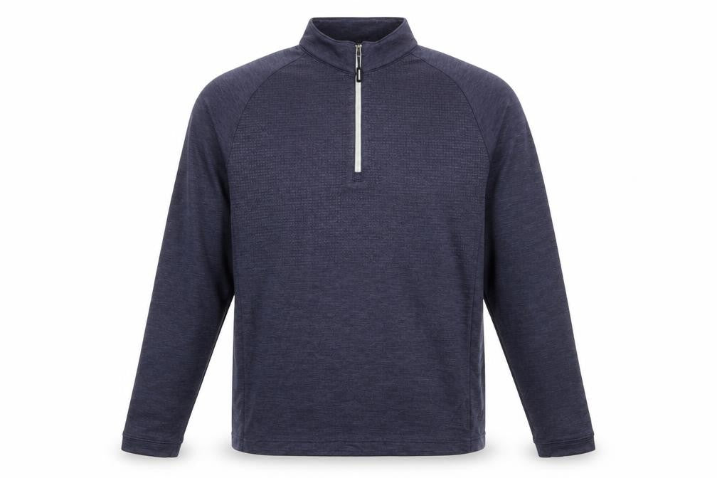 Front view of Pebble Beach Men’s Blue 1/4 Zip Performance Sweatshirt, size L