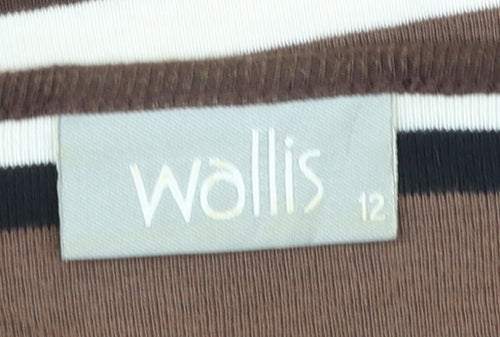 Wallis Women’s Brown Striped 3/4 Sleeve V-Neck Cotton T-Shirt Size 12