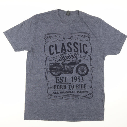 Gildan Men's Blue Classic Motorcycle Graphic Short Sleeve T-Shirt - L