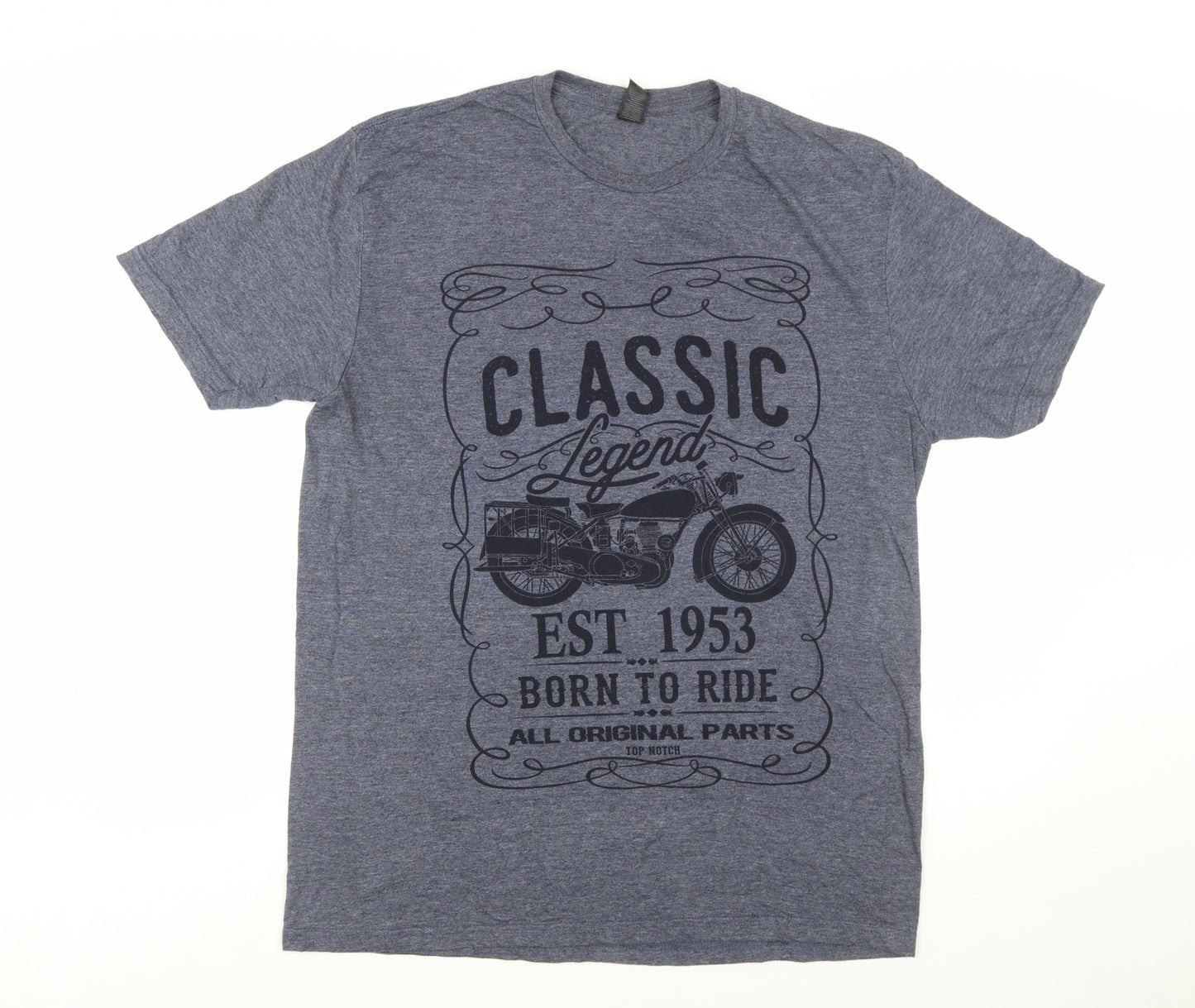 Gildan Men's Blue Classic Motorcycle Graphic Short Sleeve T-Shirt - L
