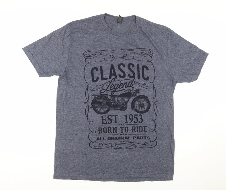 Gildan Men's Blue Classic Motorcycle Graphic Short Sleeve T-Shirt - L