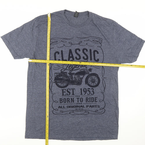 Gildan Men's Blue Classic Motorcycle Graphic Short Sleeve T-Shirt - L
