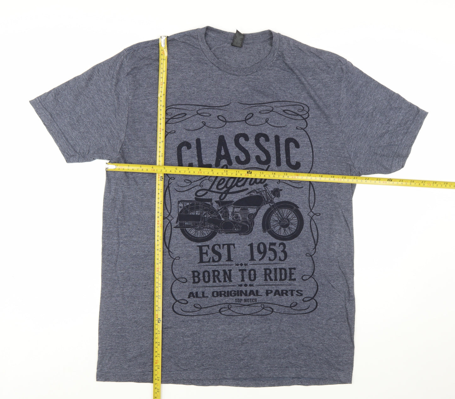 Gildan Men's Blue Classic Motorcycle Graphic Short Sleeve T-Shirt - L