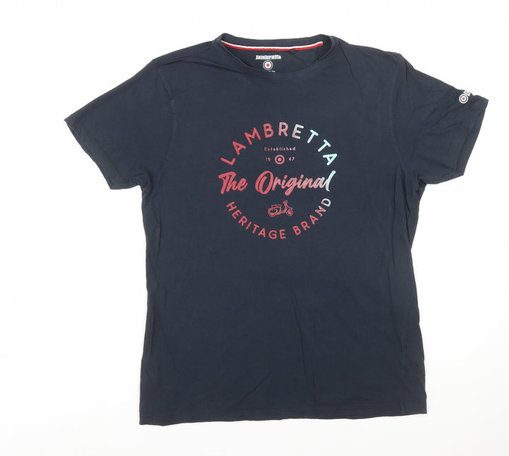 Lambretta Men's Navy Heritage Graphic T-Shirt Large Cotton Crew Neck