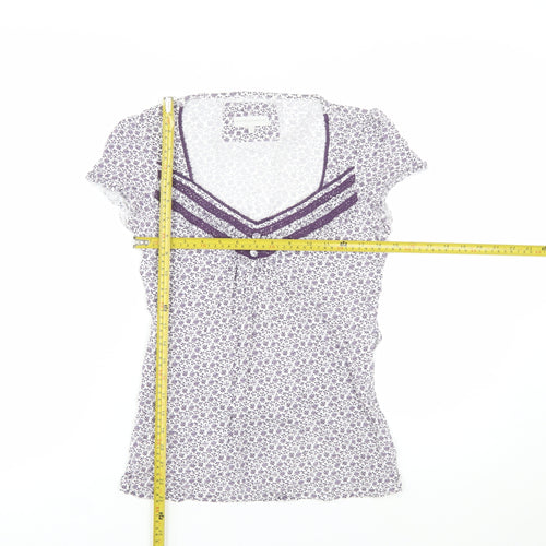 Rocha John Rocha Women's White Floral V-Neck Tunic Blouse Size 8