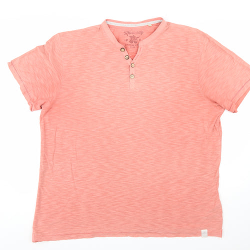 Mantaray Men's Pink XL Vintage Wash Henley Short Sleeve T-Shirt