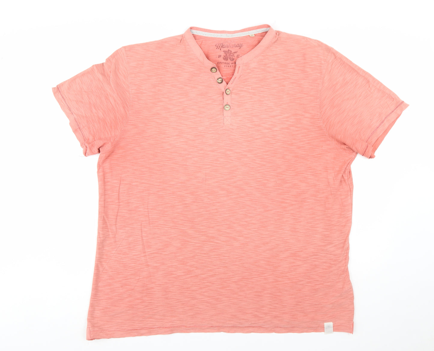Mantaray Men's Pink XL Vintage Wash Henley Short Sleeve T-Shirt