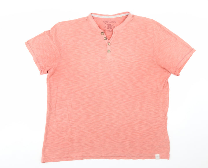 Mantaray Men's Pink XL Vintage Wash Henley Short Sleeve T-Shirt