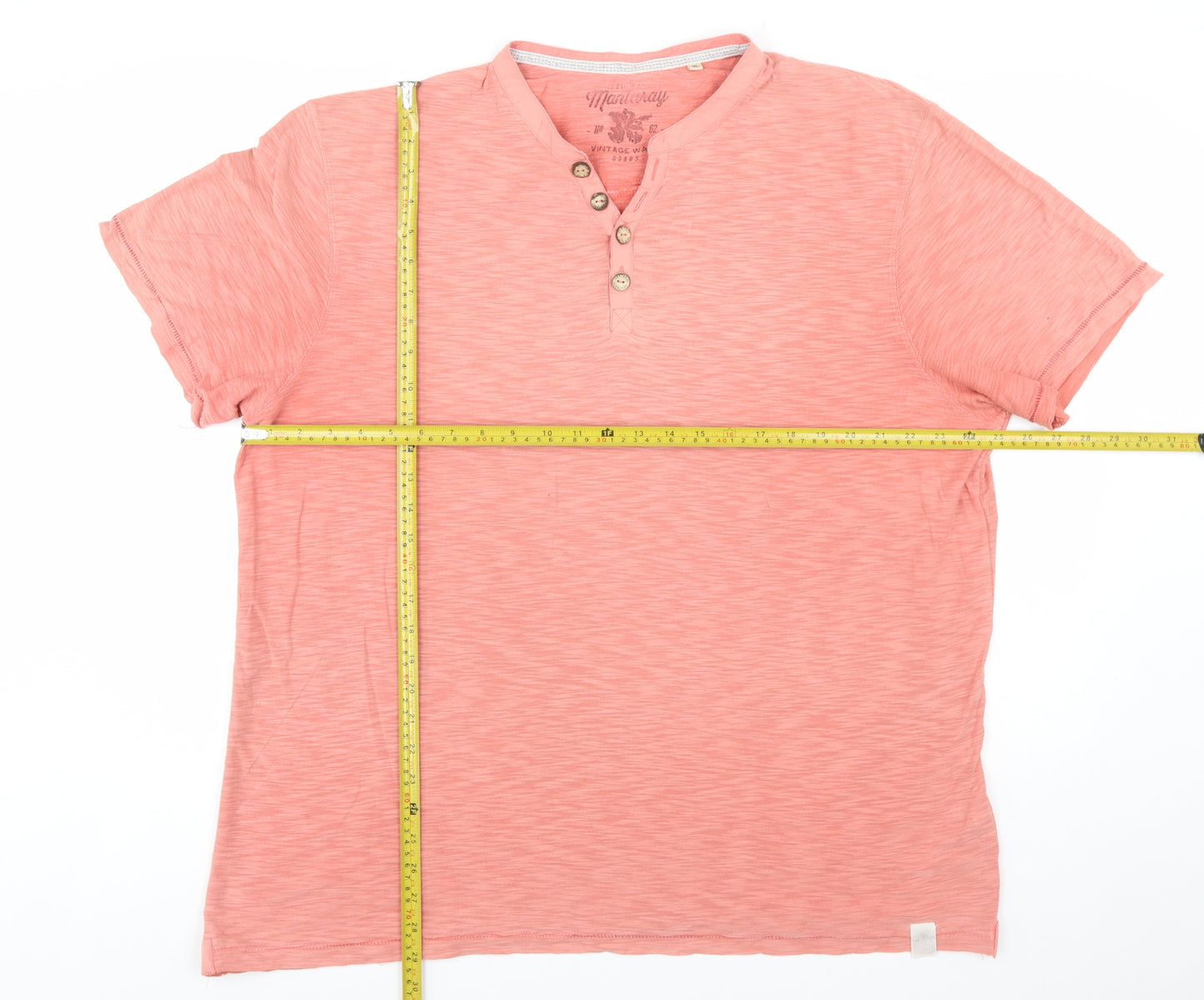 Mantaray Men's Pink XL Vintage Wash Henley Short Sleeve T-Shirt
