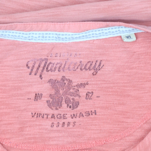 Mantaray Men's Pink XL Vintage Wash Henley Short Sleeve T-Shirt