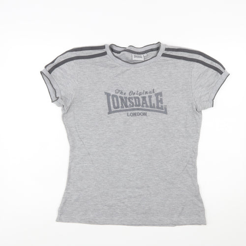 Lonsdale Women’s Grey Logo T-Shirt Size 16 Short Sleeve Jersey Top