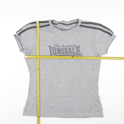 Lonsdale Women’s Grey Logo T-Shirt Size 16 Short Sleeve Jersey Top