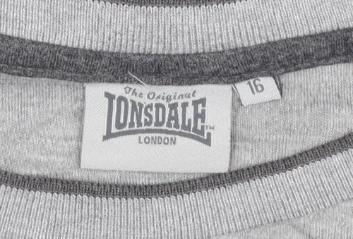 Lonsdale Women’s Grey Logo T-Shirt Size 16 Short Sleeve Jersey Top
