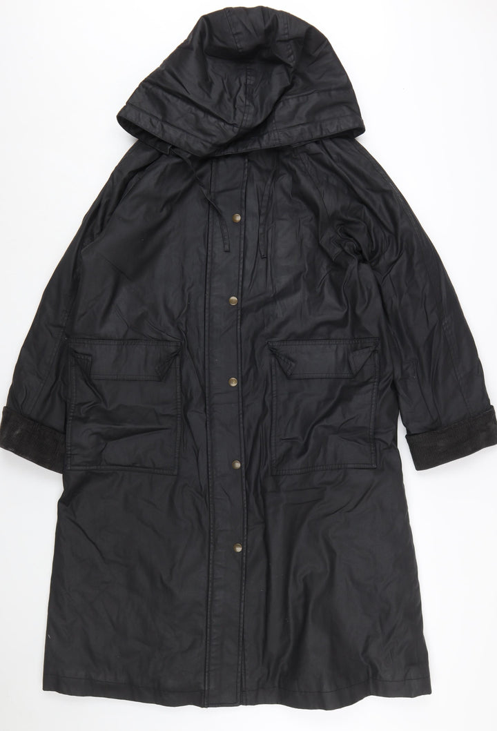 Marks and Spencer Women's Black Waxed Long Hooded Rain Coat Size 12