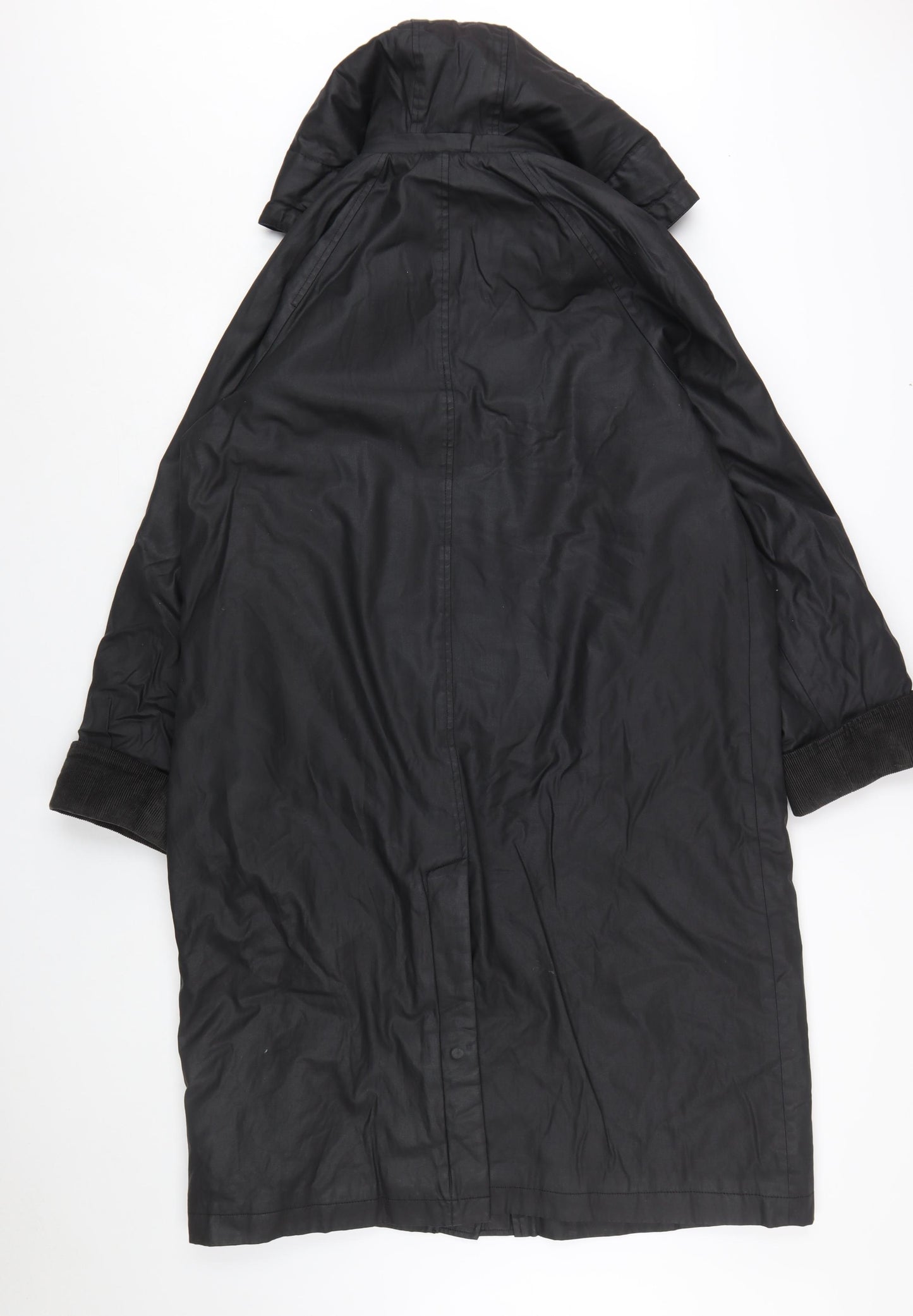 Marks and Spencer Women's Black Waxed Long Hooded Rain Coat Size 12
