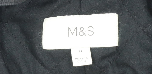 Marks and Spencer Women's Black Waxed Long Hooded Rain Coat Size 12
