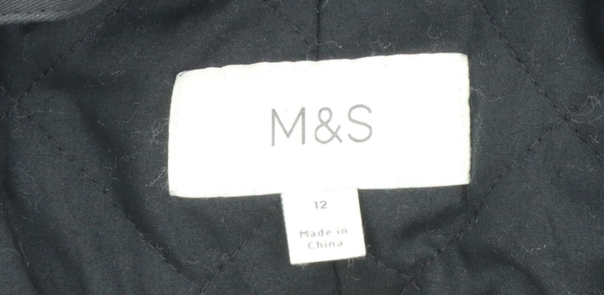Marks and Spencer Women's Black Waxed Long Hooded Rain Coat Size 12