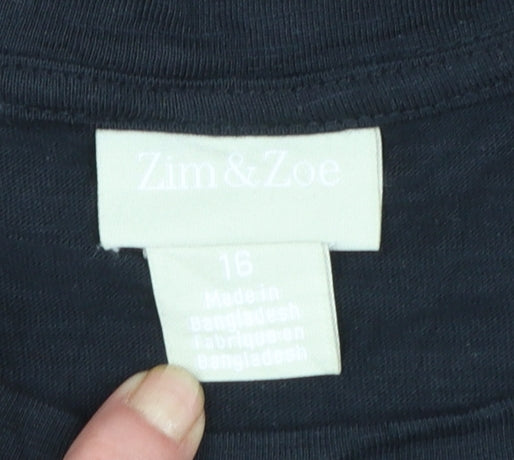 Zim & Zoe Women Black Size 16 Cotton T-Shirt Dress