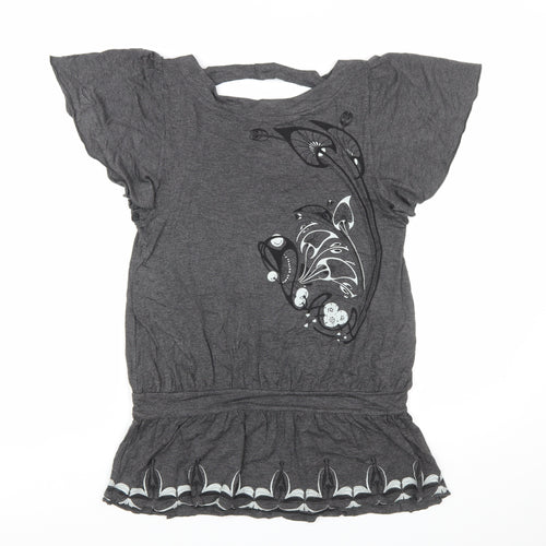 Urbanconcept Womens Grey Floral Tunic T-Shirt Size 2 Short Sleeve