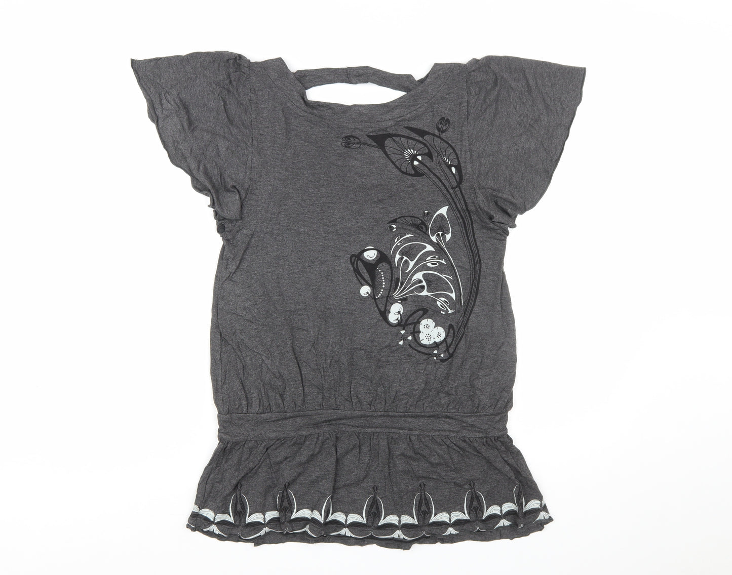 Urbanconcept Womens Grey Floral Tunic T-Shirt Size 2 Short Sleeve