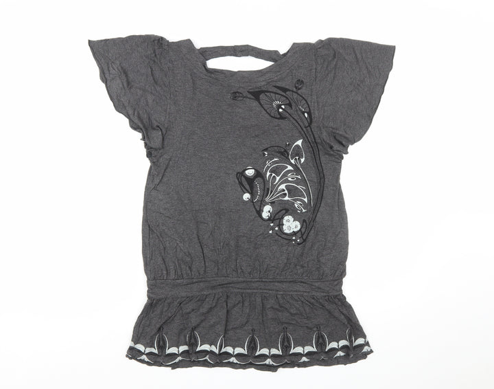 Urbanconcept Womens Grey Floral Tunic T-Shirt Size 2 Short Sleeve