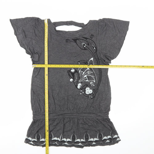 Urbanconcept Womens Grey Floral Tunic T-Shirt Size 2 Short Sleeve