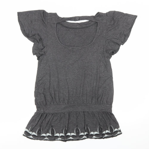 Urbanconcept Womens Grey Floral Tunic T-Shirt Size 2 Short Sleeve