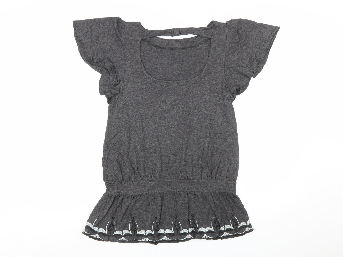 Urbanconcept Womens Grey Floral Tunic T-Shirt Size 2 Short Sleeve