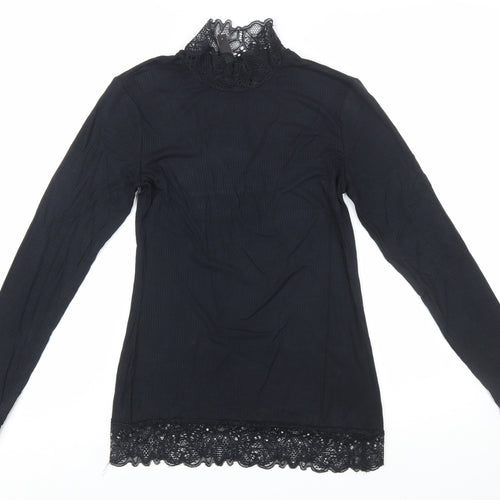 Y.A.S Women’s Black Lace High Neck Long Sleeve Tunic Blouse Size M